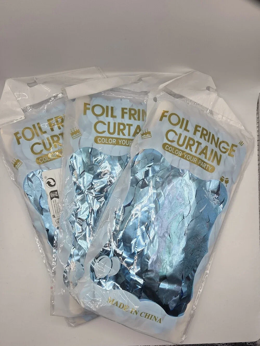 NIP Set of 3 Blue Foil Fringe Curtains Tinsel Backdrop Birthday Party Decor